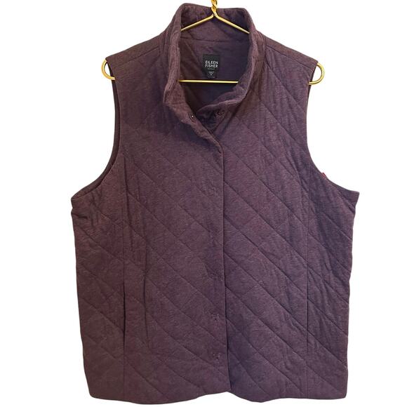 Eileen Fisher Womens Purple Quilted Vest Size 1X Pockets Snaps Fall Lightweight - Picture 1 of 11